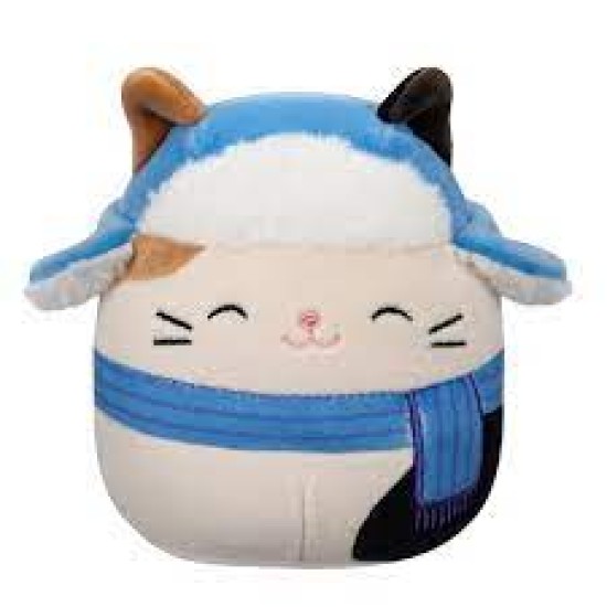 Squishmallows Plush Figure Cam The Brown And Black Calico Cat In Blue Scarf Hat 12 Cm