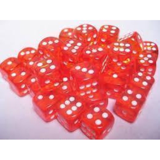 Dice Set Trans Orange/White 12Mm (36)