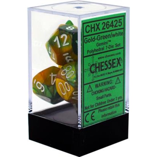 Dice Set Gemi Poly Gold-Green White (7)