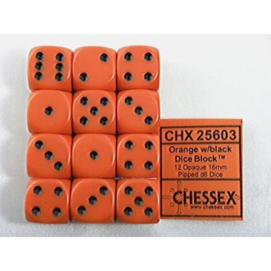 Dice Set Opa Poly Orange/Black 16Mm (12)