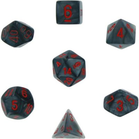 Dice Set Velvet Poly Black-Red (7)