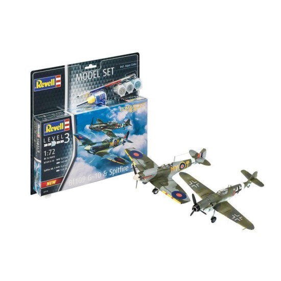 Model Set Combat Set Bf109G-10 & Spitfire Mk.v Revell Modelbouwpakket Met Basisaccessoires