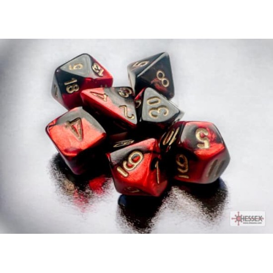 Gemini Mini-Polyhedral Black-Red/Gold Dobbelsteen Set (7 Stuks)