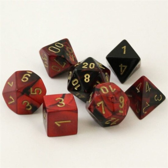 Dice Set Gemi Poly Black-Red Gold (7)