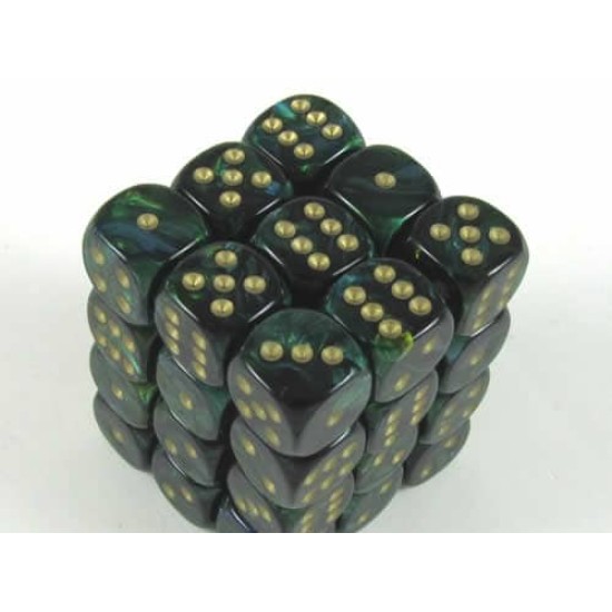 Dice Set Scarab 12Mm Jade-Gold D6 (36)