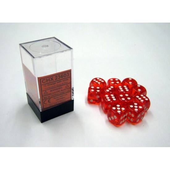 Dice Set Trans Orange/White 16Mm (12)